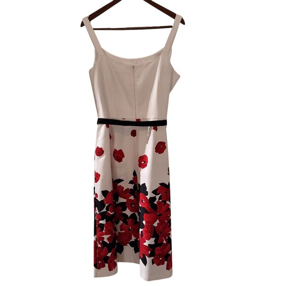 Studio I White Fit & Flare Sleeveless Dress With Red & Black Floral Print Ribbon - Picture 2 of 7